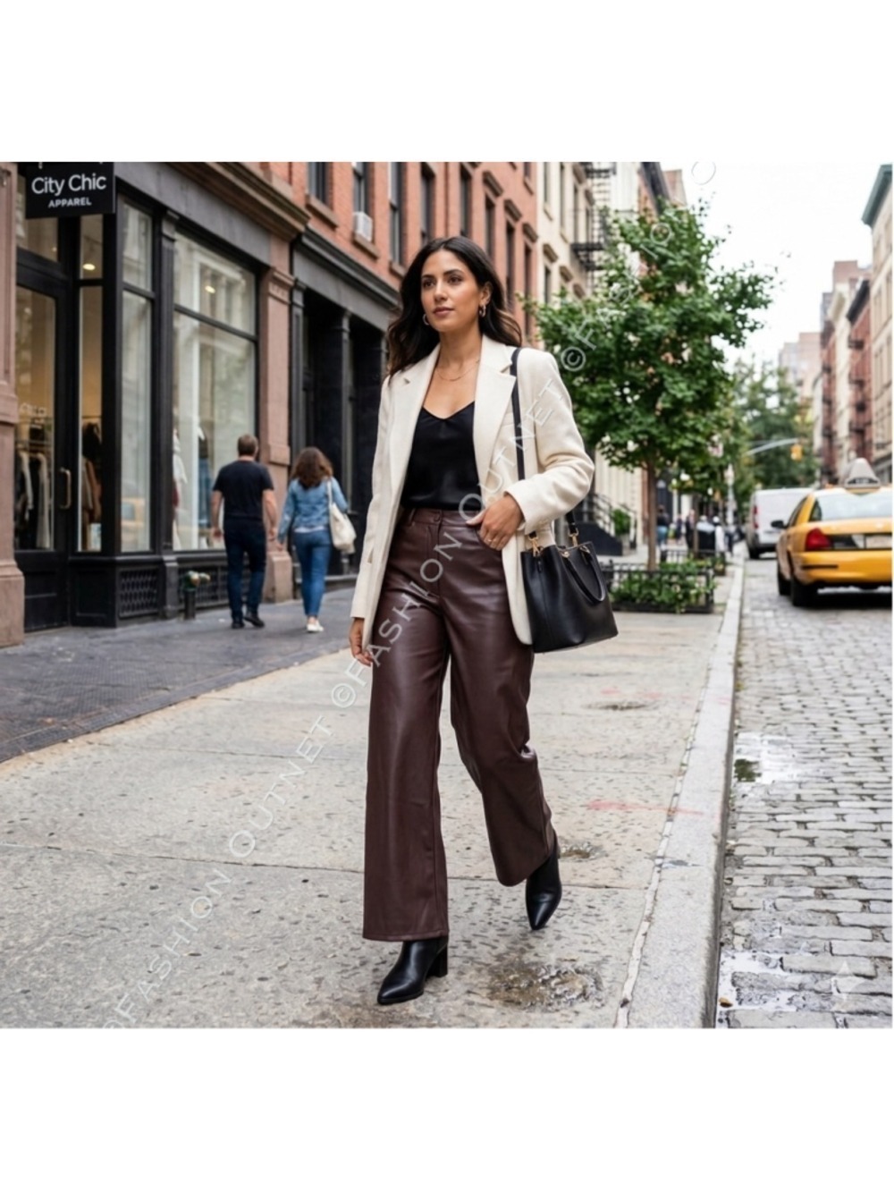Miss Selfridge Faux Leather wide leg pants trousers high waisted brown Sz US 12P